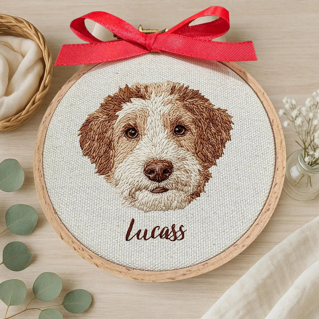 Embroidered Pet Frame, Custom Pet Portrait Embroidery Hoop, Dog Embroidered Art
