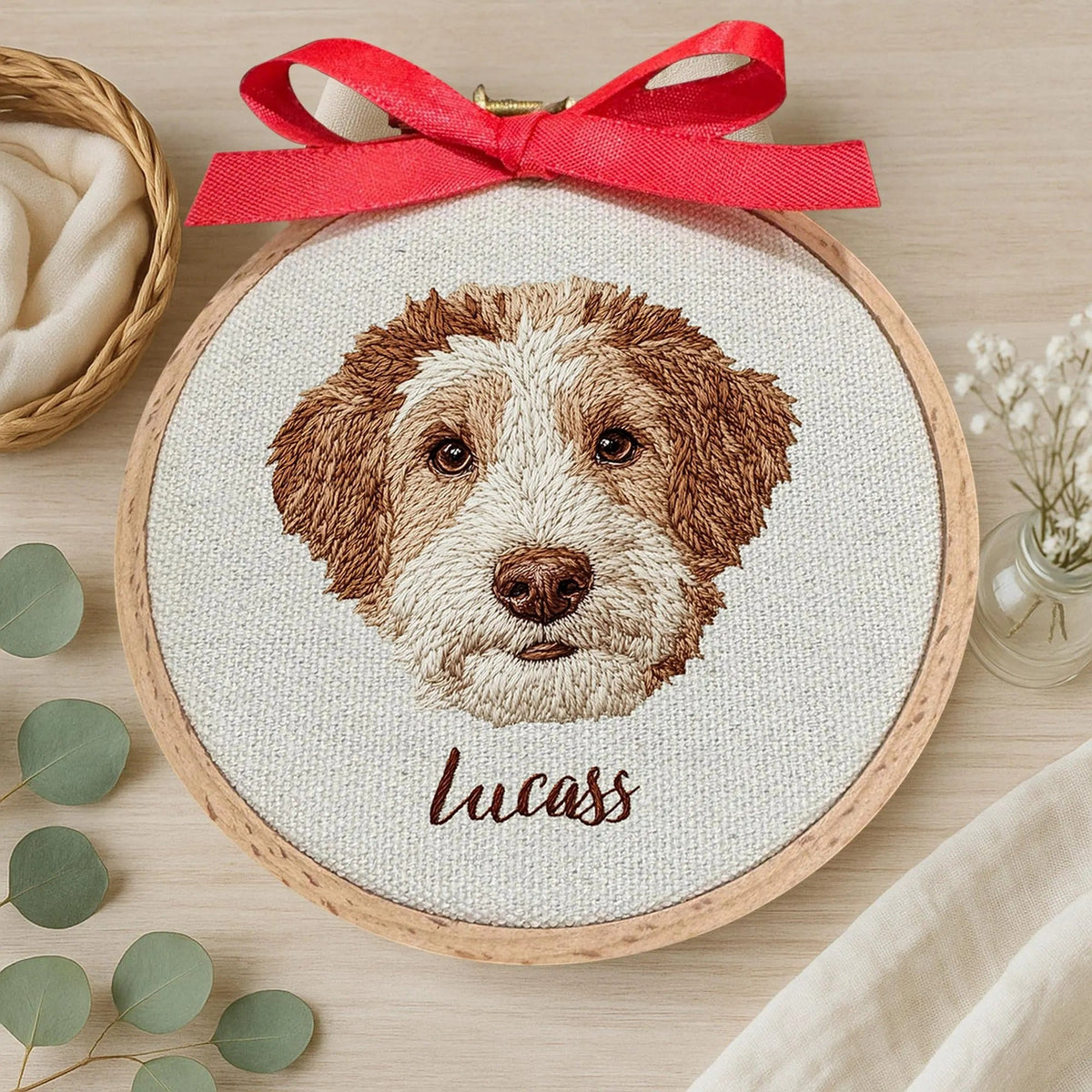 Embroidered Pet Frame, Custom Pet Portrait Embroidery Hoop, Dog Embroidered Art