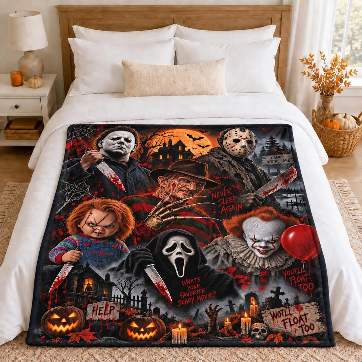 Horror Movie Icons Halloween Blanket – Spooky Slasher Throw for Horror Fans