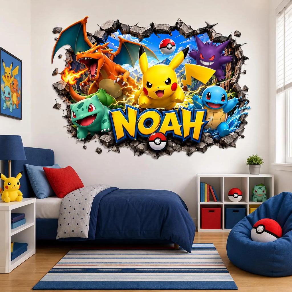 Personalized Electric Monster Battle 3D Wall Decal – Custom Name Gaming Bedroom Decor