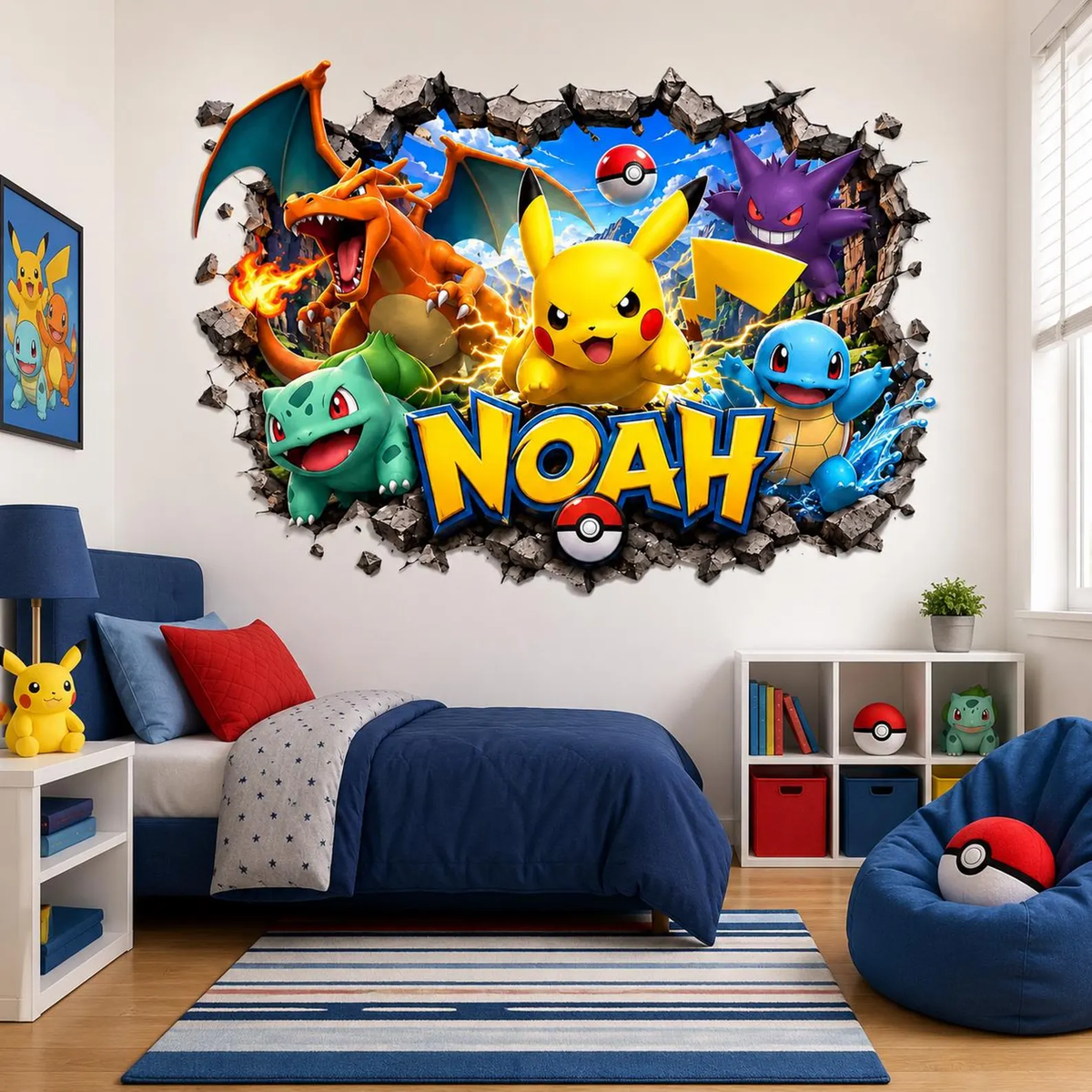 Personalized Electric Monster Battle 3D Wall Decal – Custom Name Gaming Bedroom Decor
