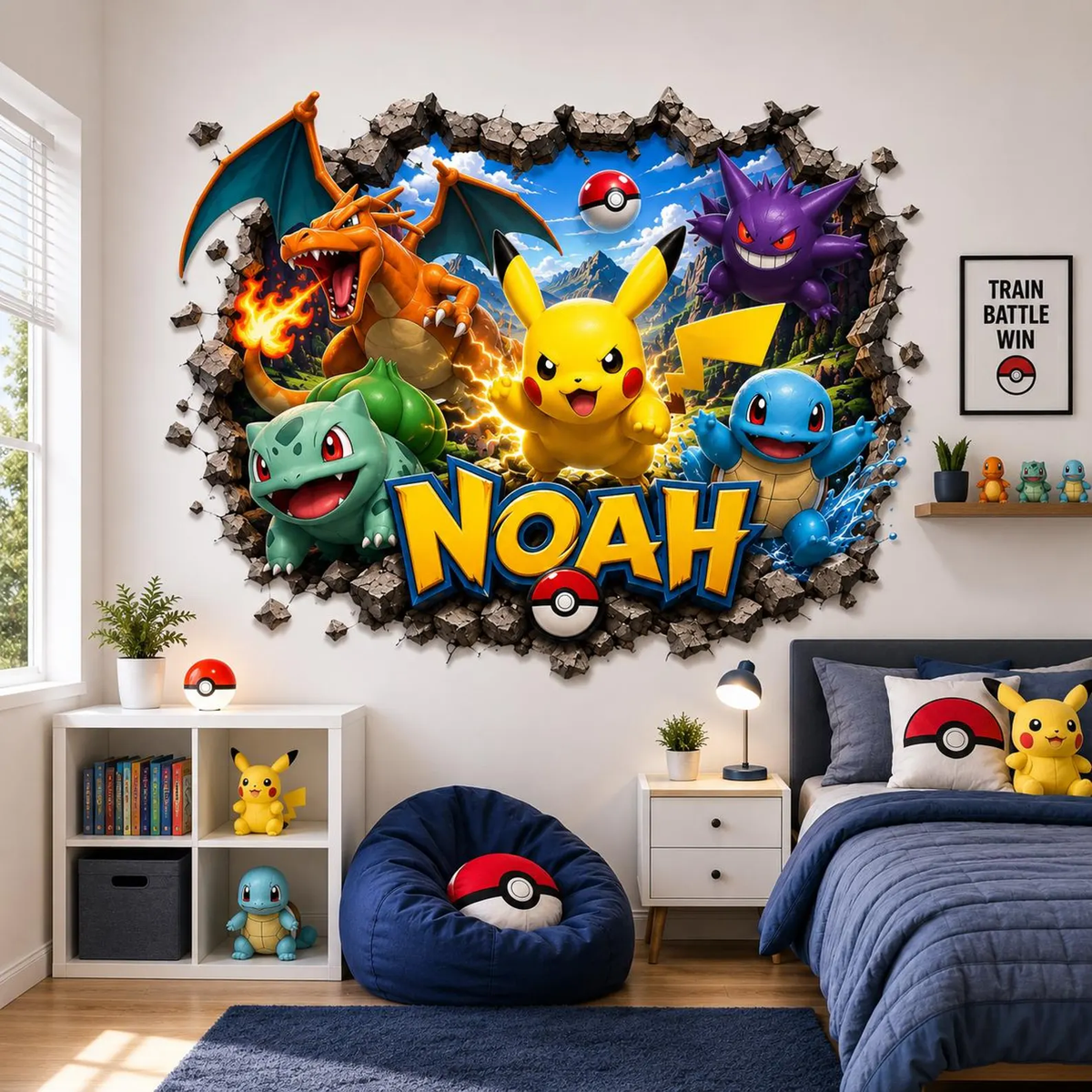 Personalized Electric Monster Battle 3D Wall Decal – Custom Name Gaming Bedroom Decor