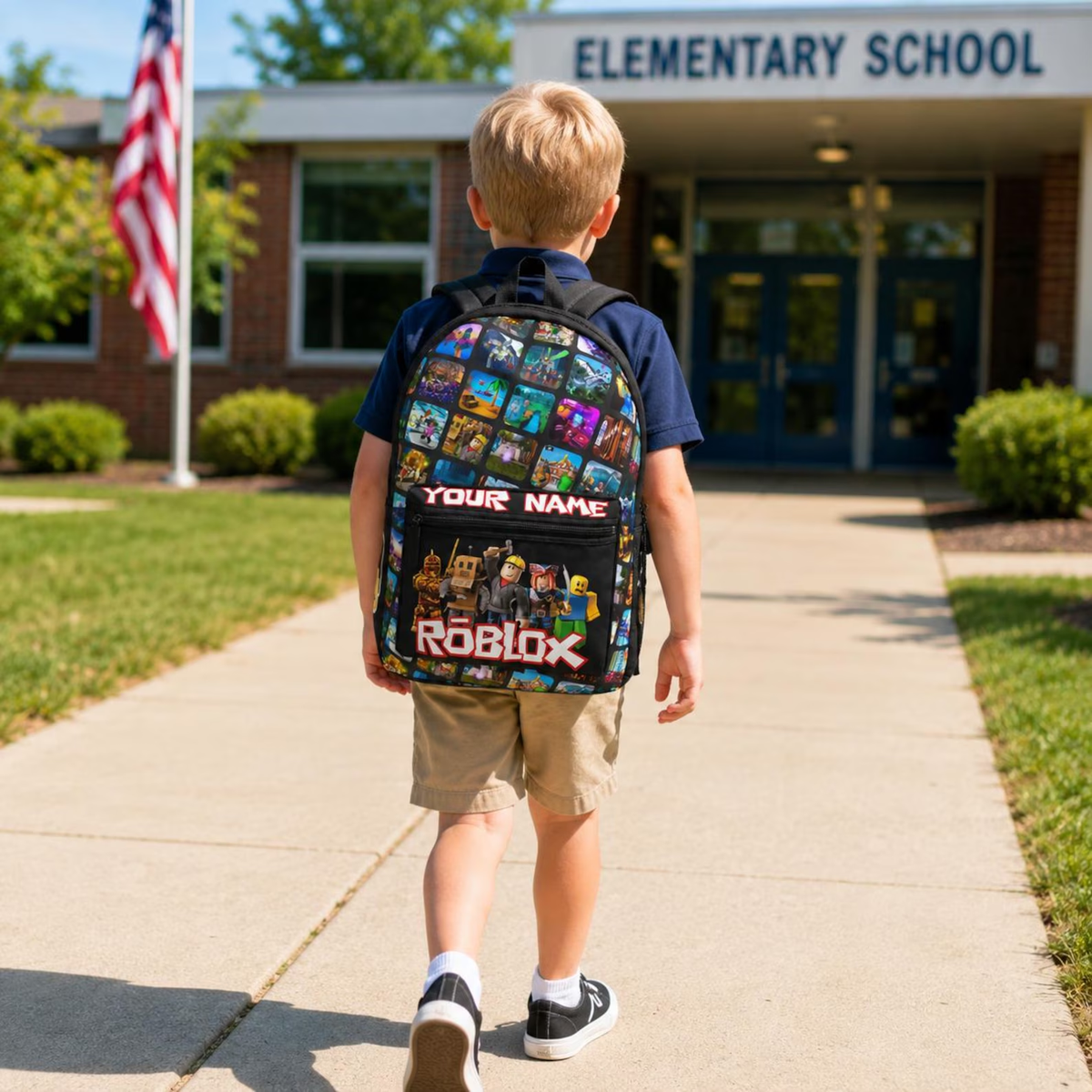 Block Game Backpack with Custom Name – Kids School Bag, Gamer Birthday Gift