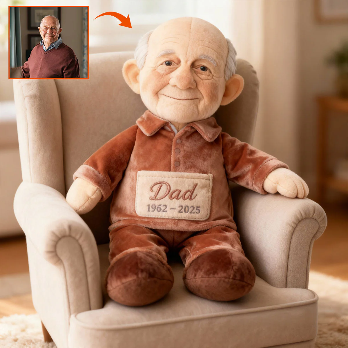 Custom From Any Photo - Personalized Memorial Father, Grandfather Shaped Pillow