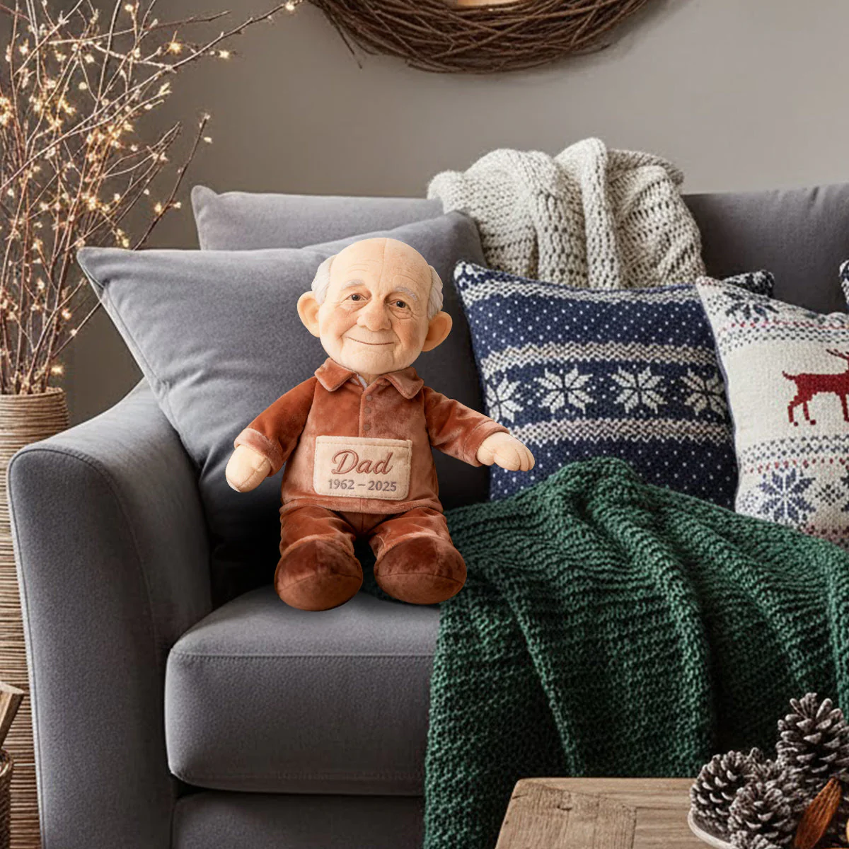 Custom From Any Photo - Personalized Memorial Father, Grandfather Shaped Pillow