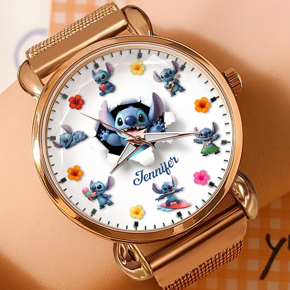 Blue Alien Mesh Strap Quartz Watch – Personalized Gifts for Cartoon Lovers