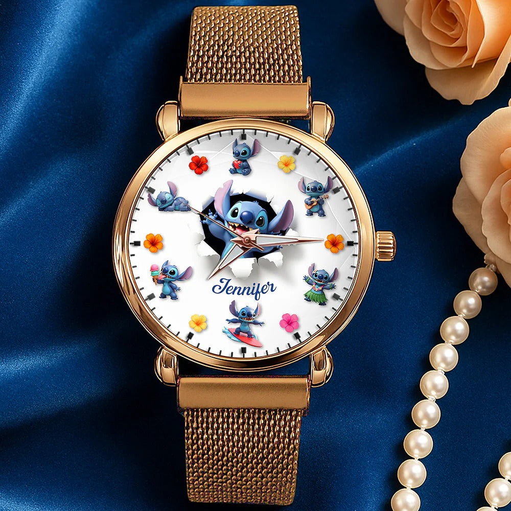 Blue Alien Mesh Strap Quartz Watch – Personalized Gifts for Cartoon Lovers