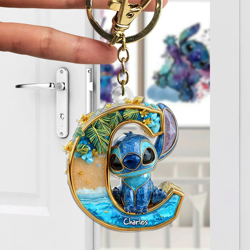 Cute Blue Monster Keychain - Custom Letter Gifts For Movie Lover