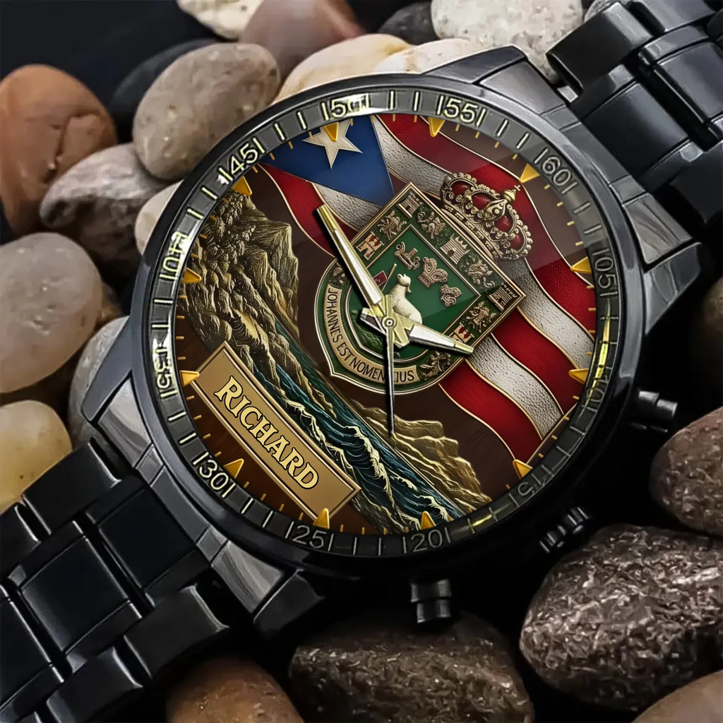 Personalized Puerto Rican - Customizable Engravings, Adorned With Heraldic And Flag Designs
