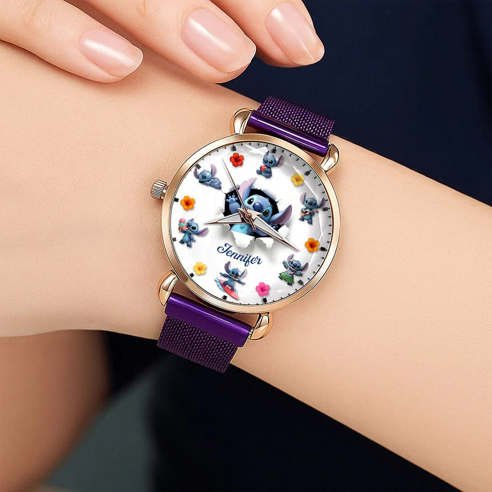 Blue Alien Mesh Strap Quartz Watch – Personalized Gifts for Cartoon Lovers