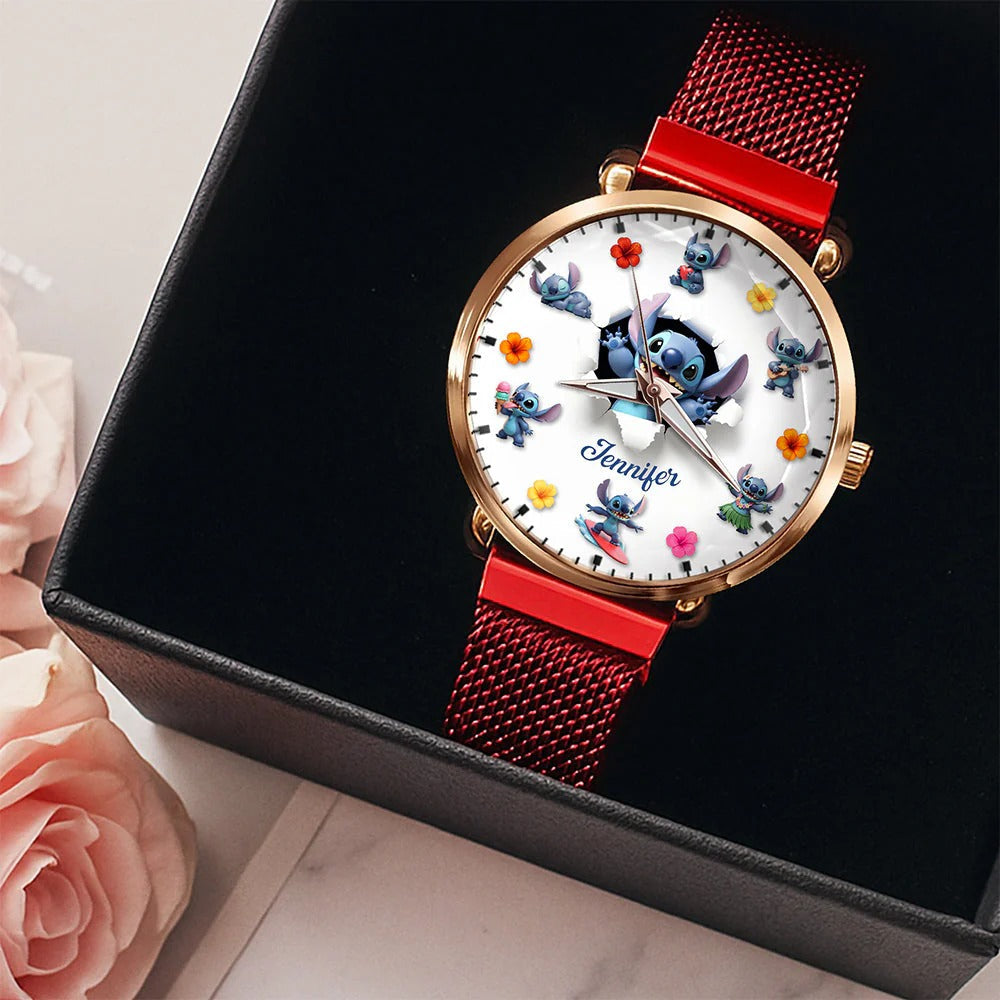 Blue Alien Mesh Strap Quartz Watch – Personalized Gifts for Cartoon Lovers