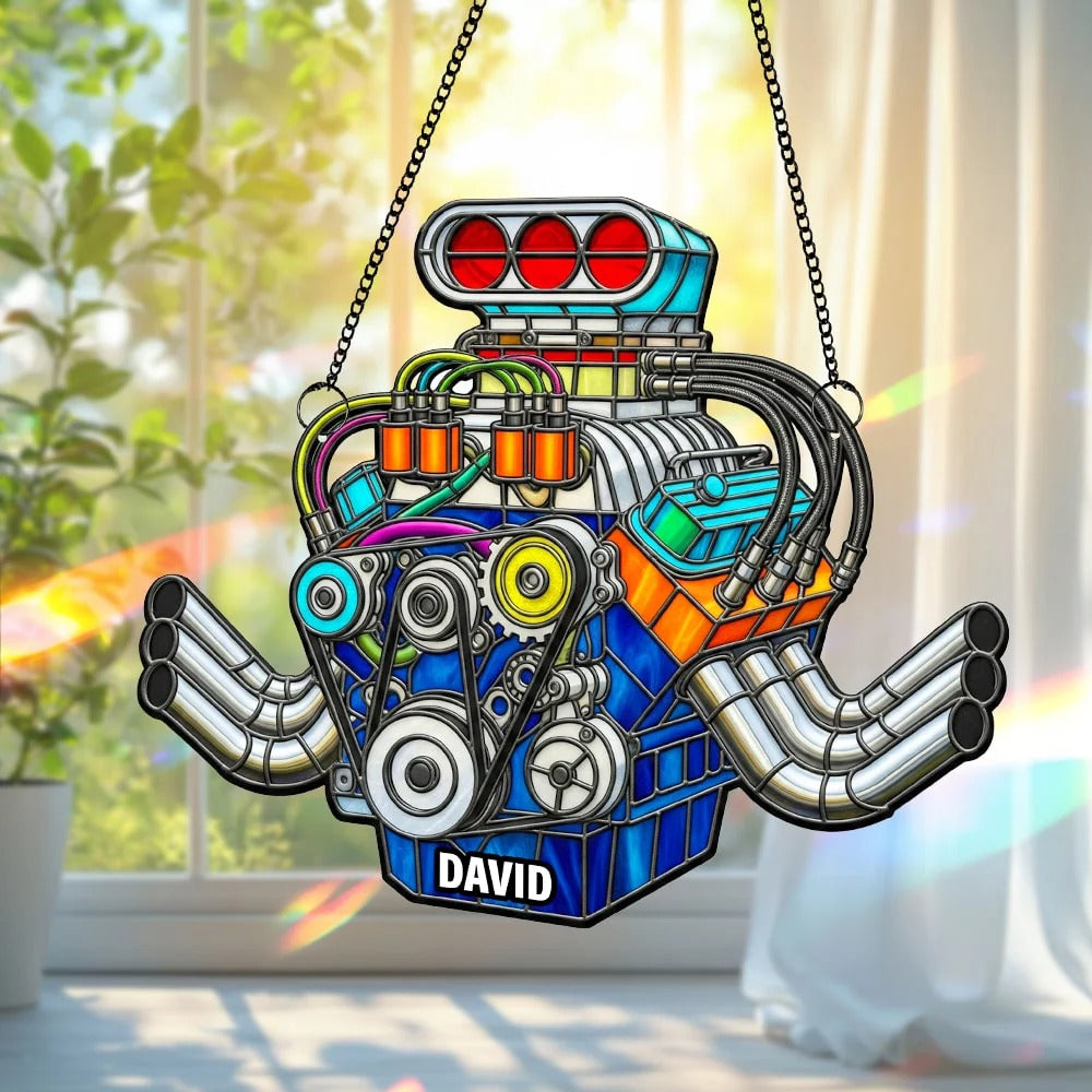 Custom Hot Rod Engine Personalized Gifts For Car Lovers Suncatcher