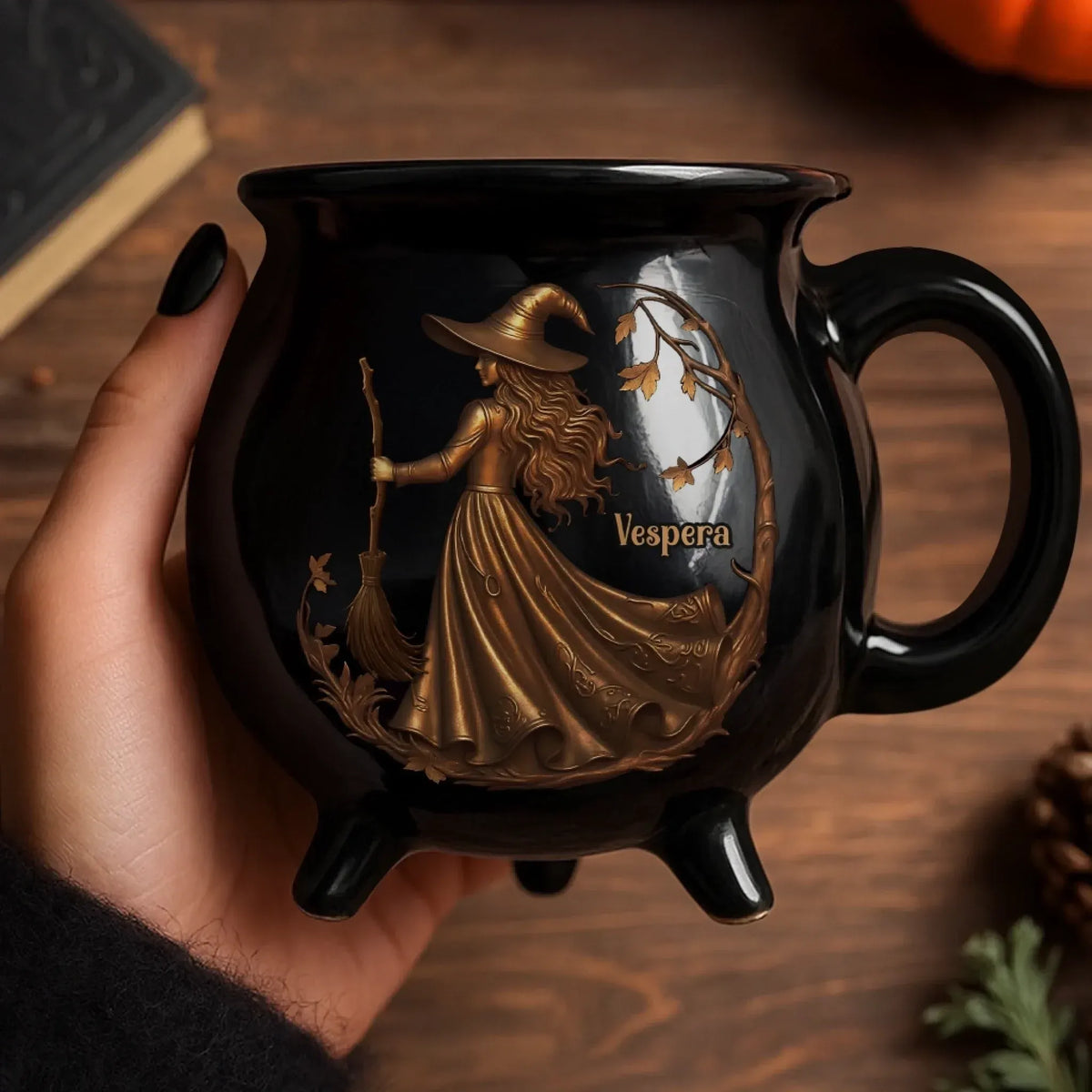 Custom 12oz Ceramic Cauldron Coffee Mug 2 - Personalized Halloween Witchy Gifts For Besties, Sisters, BFF, Family, Yourself - Brew And Boo