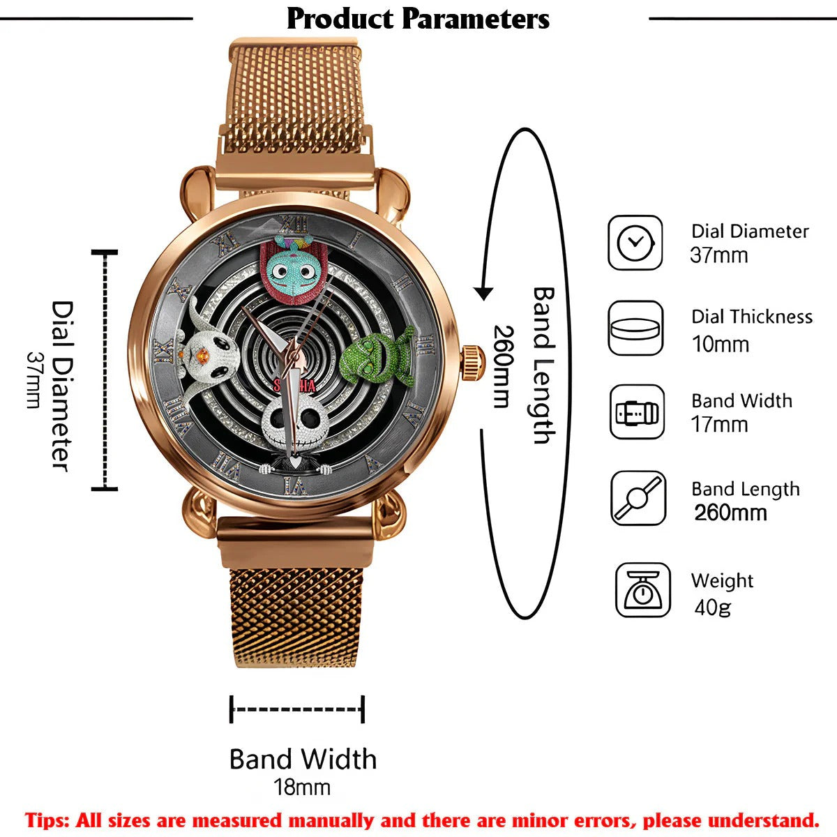 Gothic Holiday Spiral - Personalized Nightmare Women Hand Watch