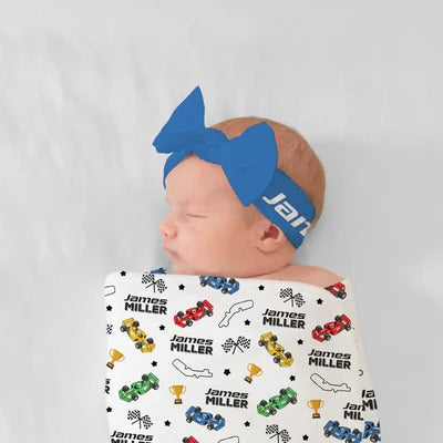 Custom Name Baby Blanket – Race Car Pattern Personalized Blanket for Kids