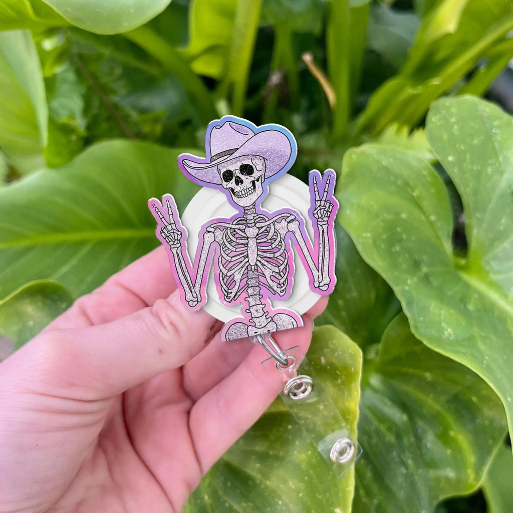 Skeleton Cowboy Badge Reel, Funny Badge Reel, RN Id Holder
