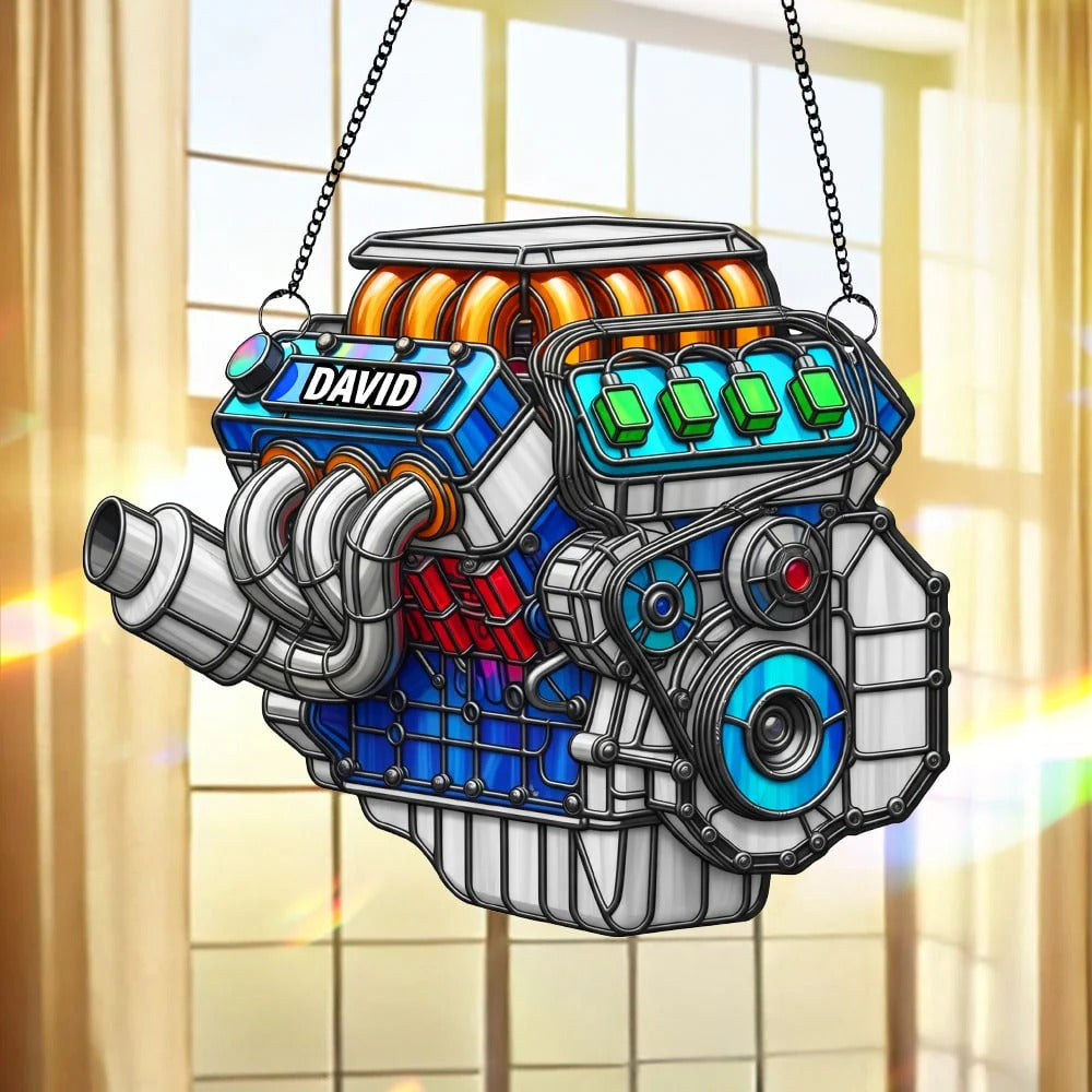 Custom Hot Rod Engine Personalized Gifts For Car Lovers Suncatcher