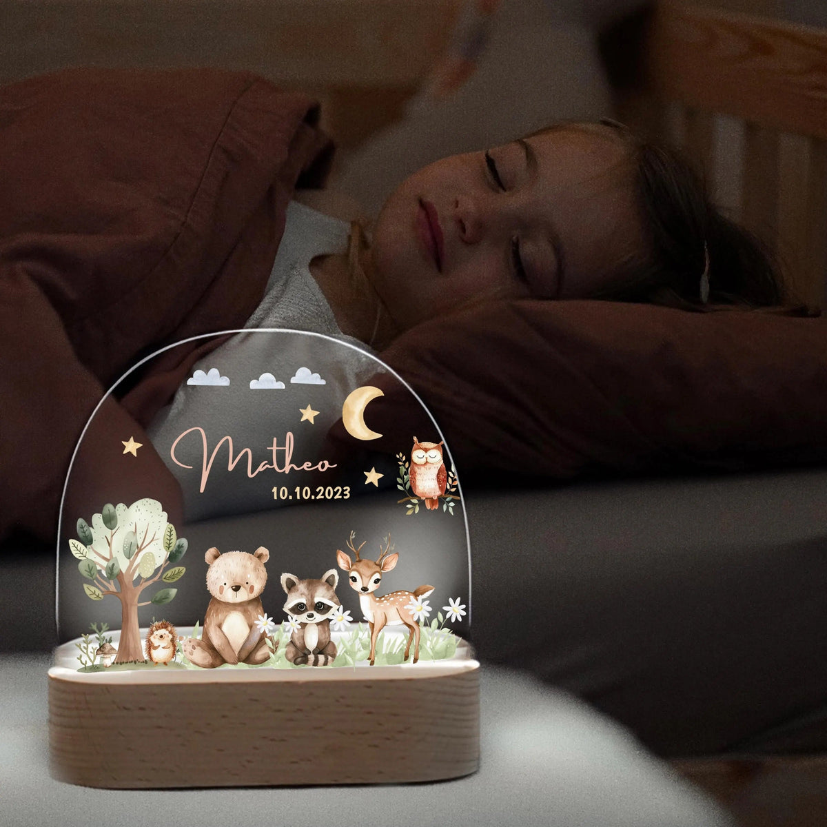 Personalized Night Lamp Forest Animals, Baby Gift Birth, Gift For Birth, Christening Gift