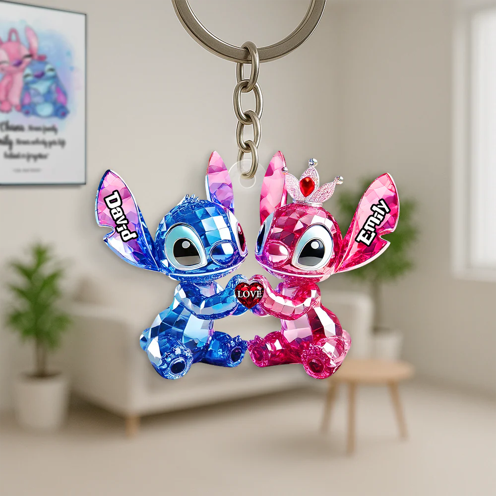 Blue Monster Couple Acrylic Keychain - Personalized Gifts For Couples