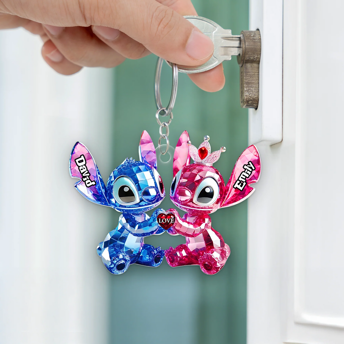 Blue Monster Couple Acrylic Keychain - Personalized Gifts For Couples