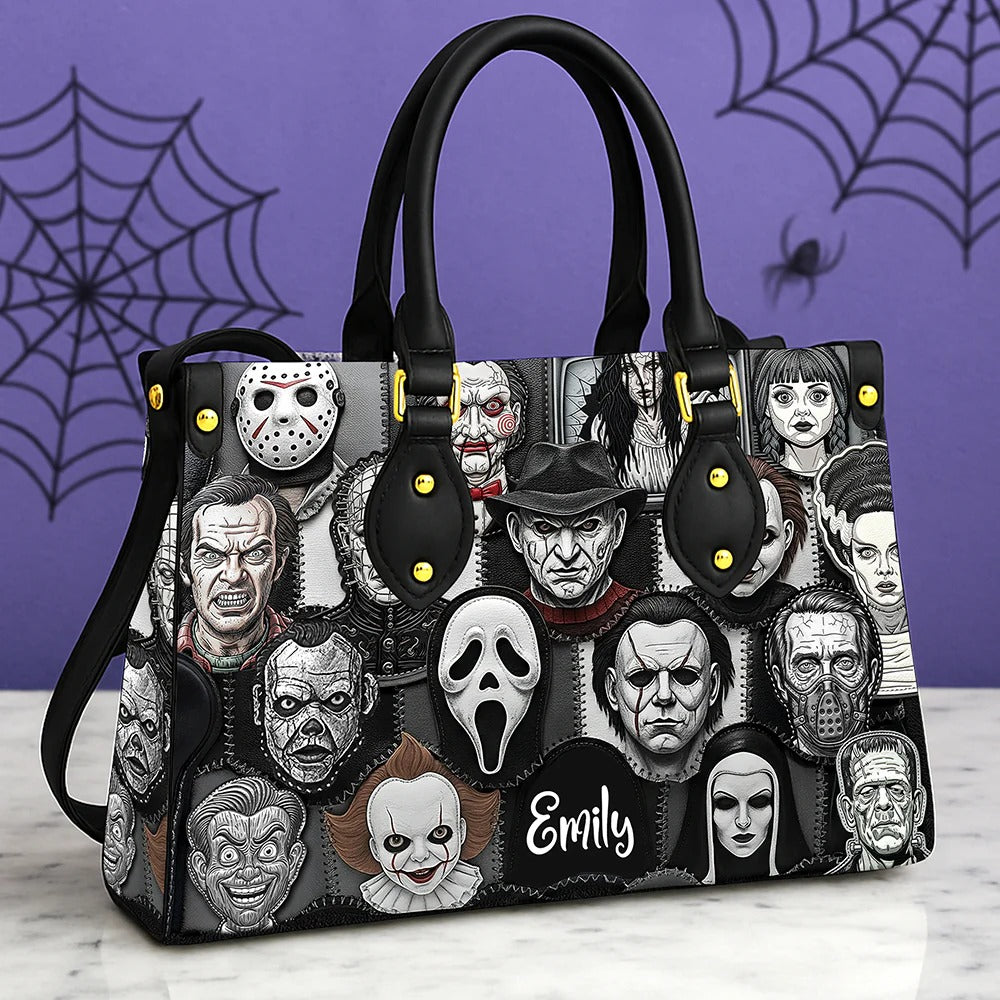 Horror Patches Leather Bag, Personalized Gifts For Horror Movie Fans