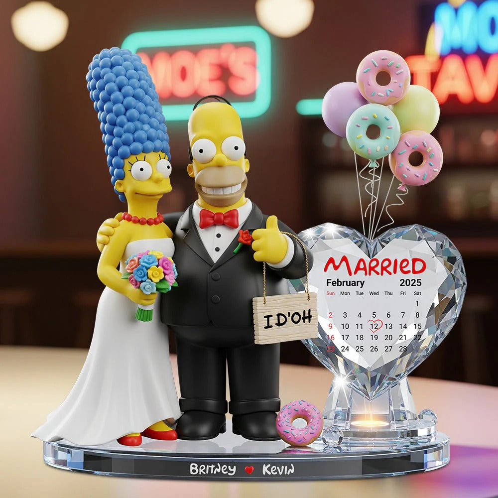 Yellow Cartoon Wedding Couple Plaque - Personalized Gifts For Couple