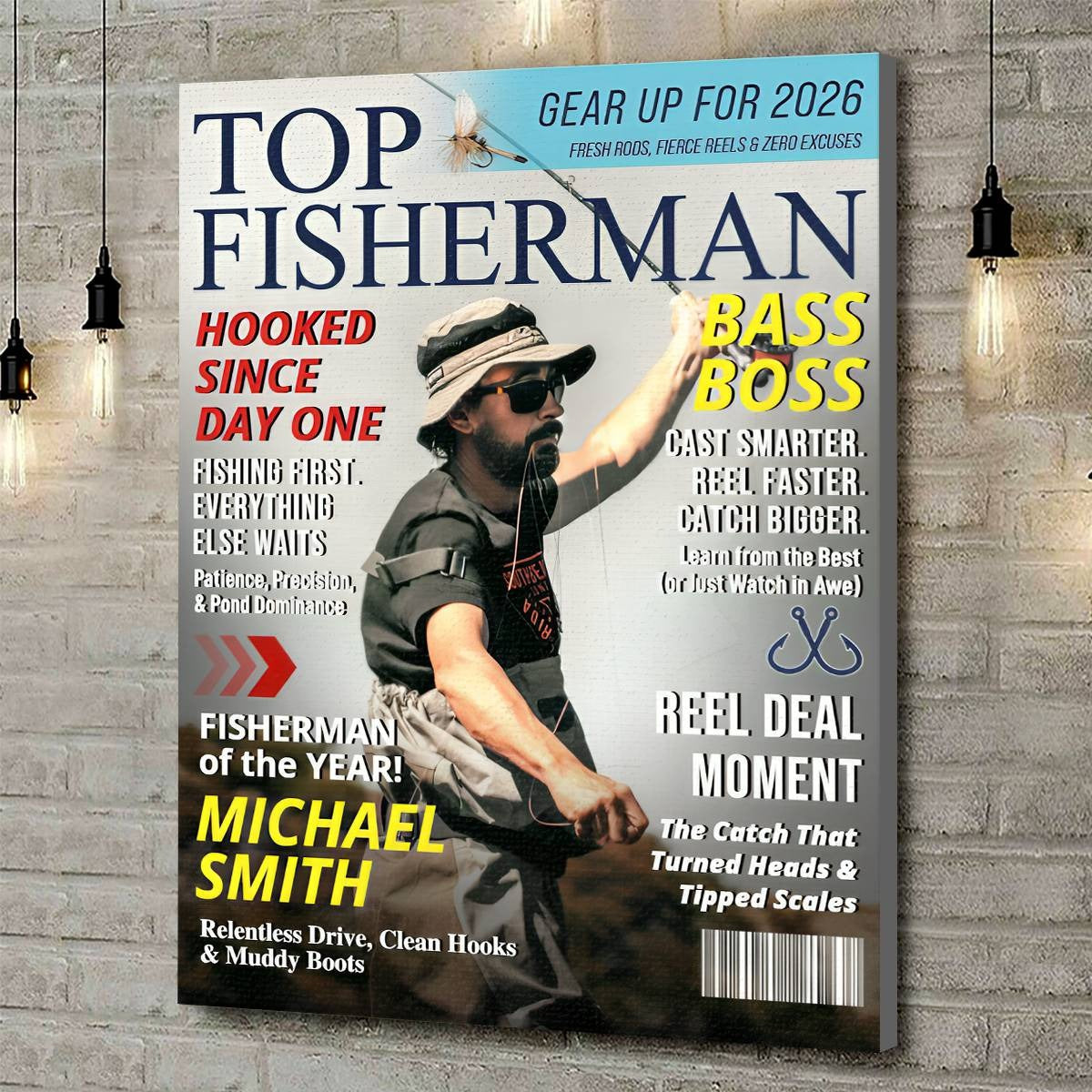 Custom Fishing Magazine Cover, Personalized Fishing Gifts for Men, Fly Fishing Gifts for Him