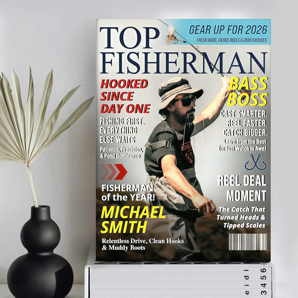 Custom Fishing Magazine Cover, Personalized Fishing Gifts for Men, Fly Fishing Gifts for Him