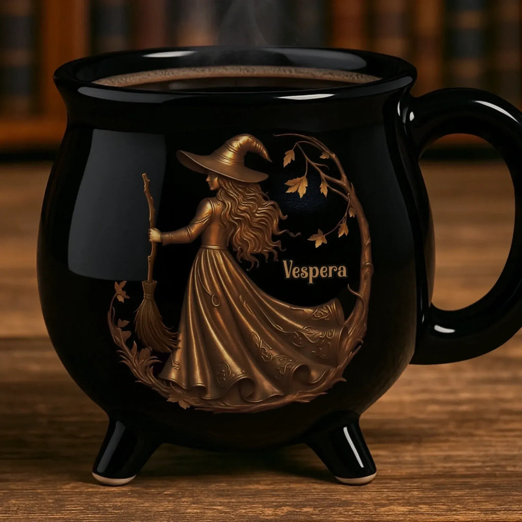 Custom 12oz Ceramic Cauldron Coffee Mug 2 - Personalized Halloween Witchy Gifts For Besties, Sisters, BFF, Family, Yourself - Brew And Boo