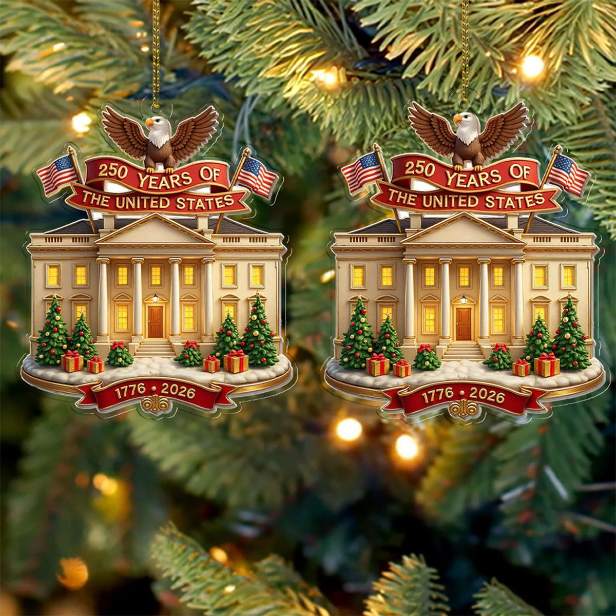 250 Years of America Acrylic Ornament, 250th Anniversary 1776–2026, Patriotic 4th of July Ornament