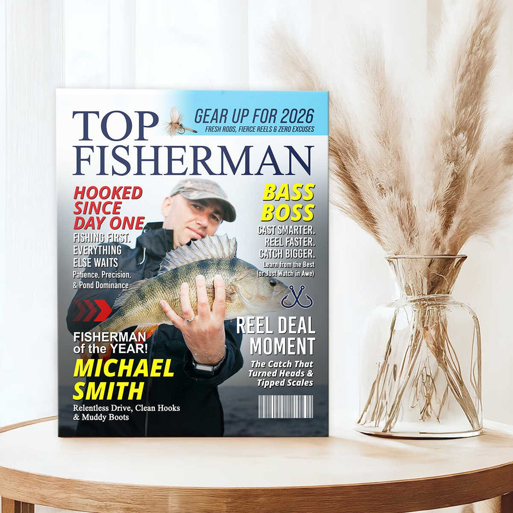 Custom Fishing Magazine Cover, Personalized Fishing Gifts for Men, Fly Fishing Gifts for Him