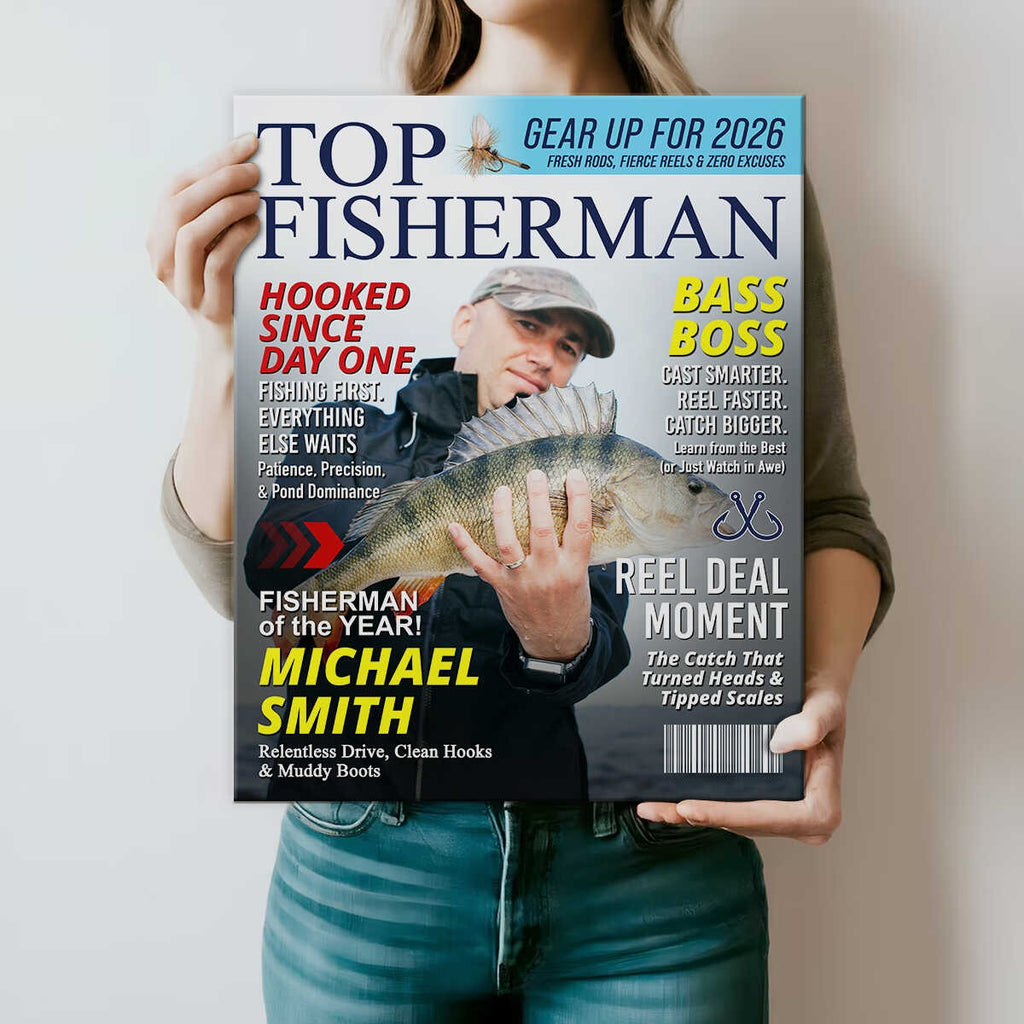 Custom Fishing Magazine Cover, Personalized Fishing Gifts for Men, Fly Fishing Gifts for Him