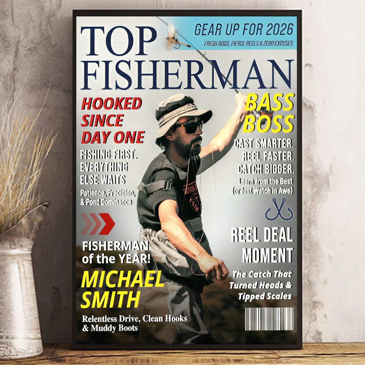 Custom Fishing Magazine Cover, Personalized Fishing Gifts for Men, Fly Fishing Gifts for Him