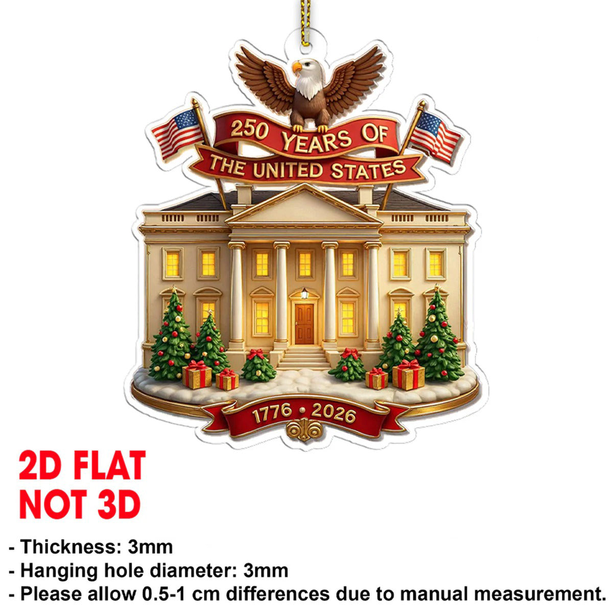 250 Years of America Acrylic Ornament, 250th Anniversary 1776–2026, Patriotic 4th of July Ornament