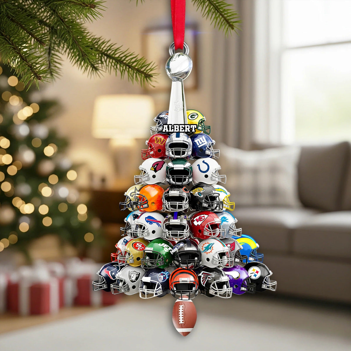Football Helmet Christmas Tree Ornament - Personalized Gifts For American Football Lovers
