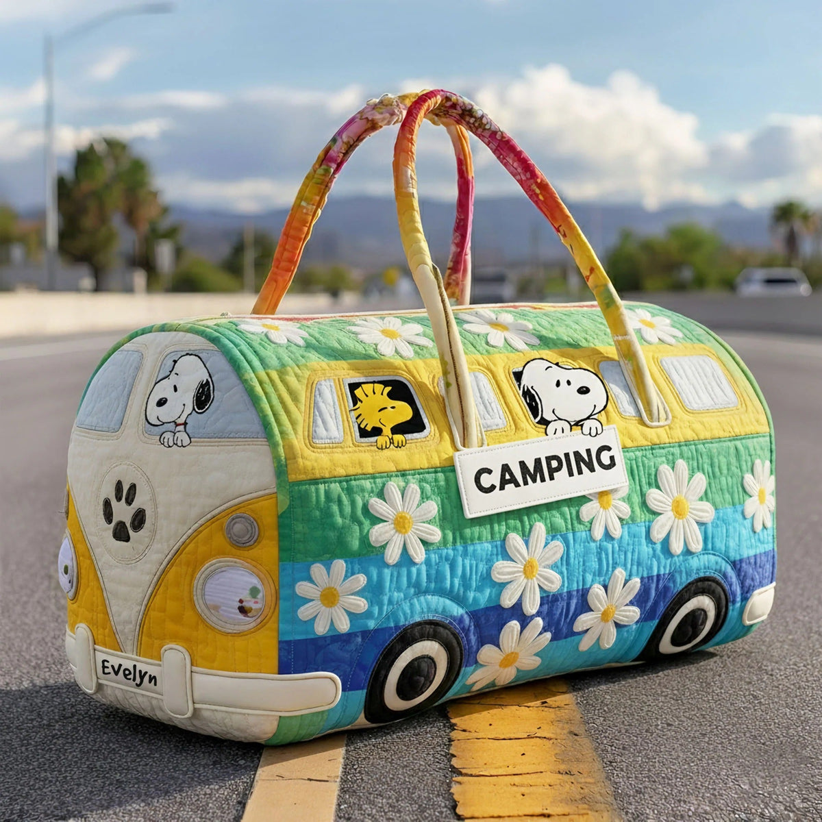 Cute Camping Quilted Duffle Bag - Personalized Gifts For Camping Lovers