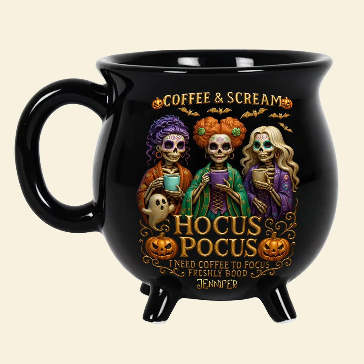 Three Spooky Sisters Cauldron Mug - Personalized Gifts For Horror Lovers