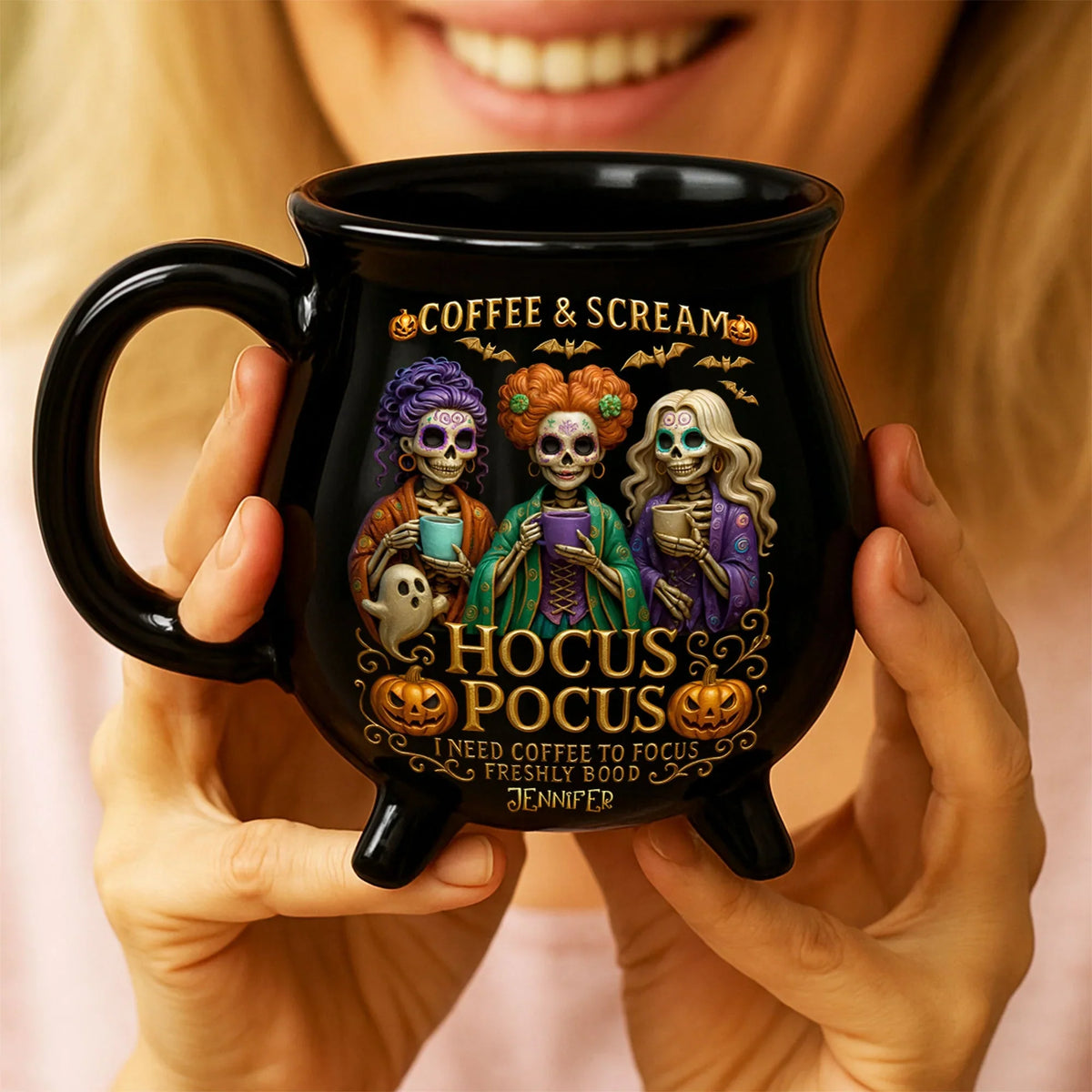 Three Spooky Sisters Cauldron Mug - Personalized Gifts For Horror Lovers