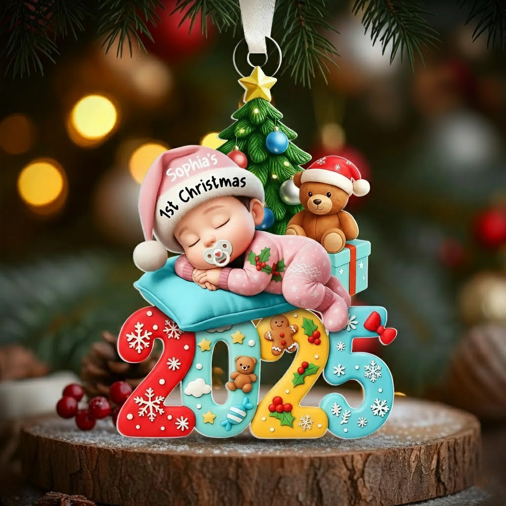Custom 2025 Acrylic Keepsake, Baby’s First Christmas Ornament, Personalized Newborn Gift