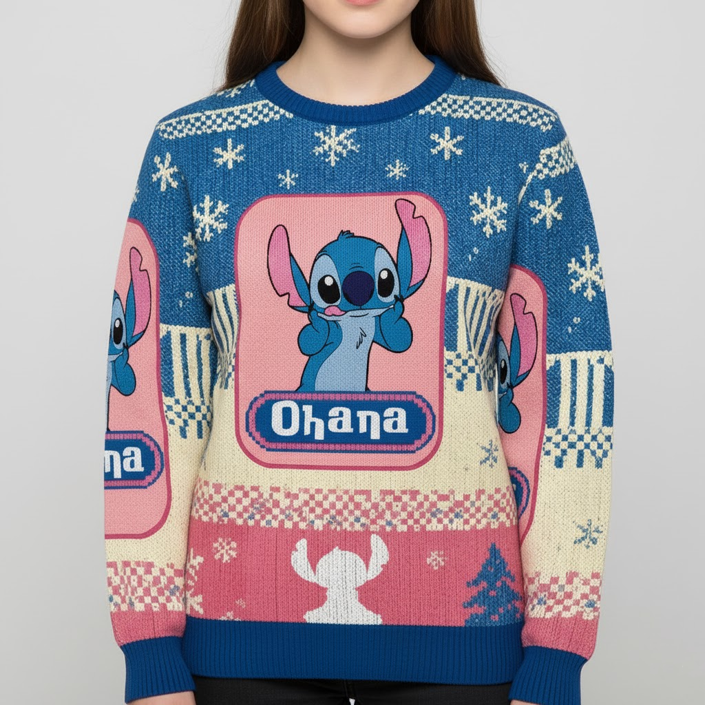 Blue Ohana - Personalized Ohana Ugly Sweater