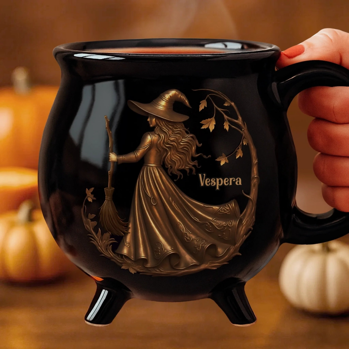Custom 12oz Ceramic Cauldron Coffee Mug 2 - Personalized Halloween Witchy Gifts For Besties, Sisters, BFF, Family, Yourself - Brew And Boo