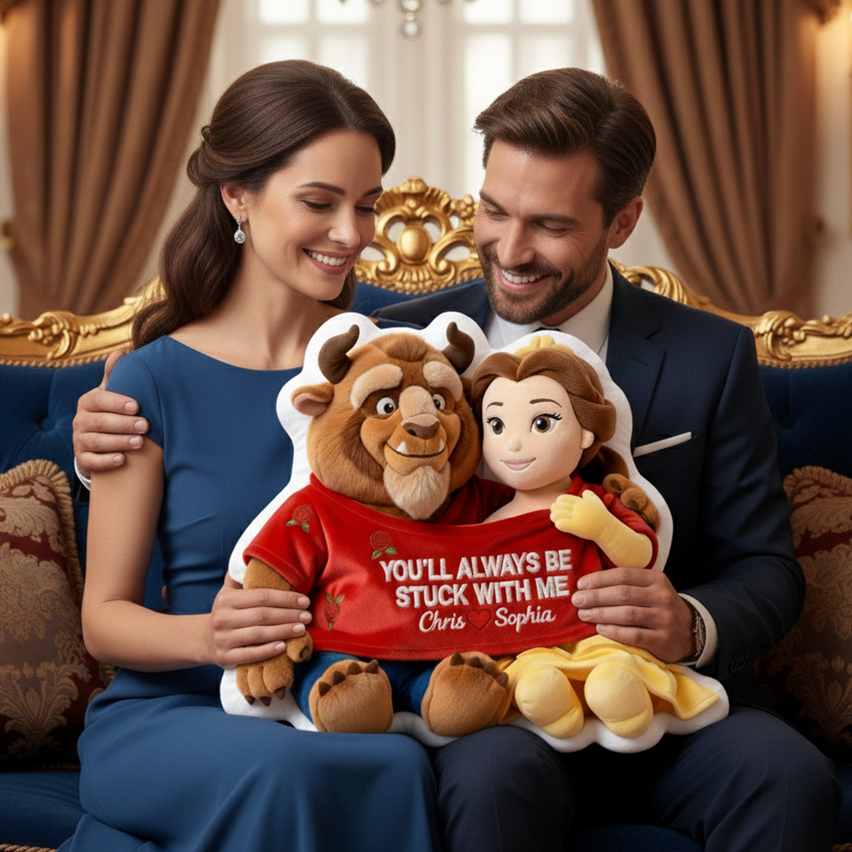 Fairy Tale Couple In Cute Shirt Shaped Pillow, Personalized Gifts For Couple