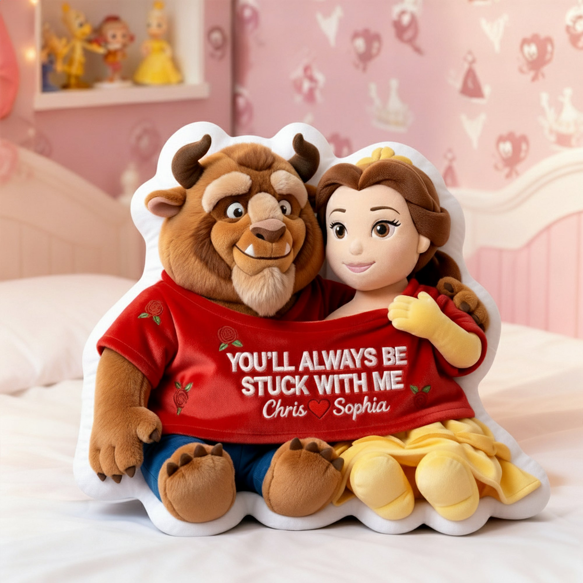 Fairy Tale Couple In Cute Shirt Shaped Pillow, Personalized Gifts For Couple