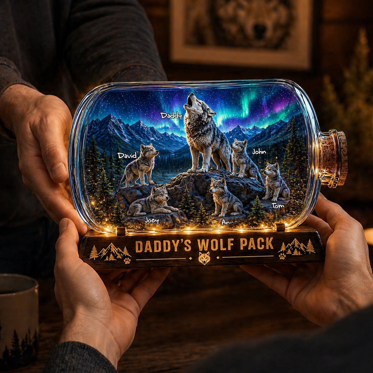 Wolf Dad and Kids Acrylic Plaque - Personalized Gifts For Dad