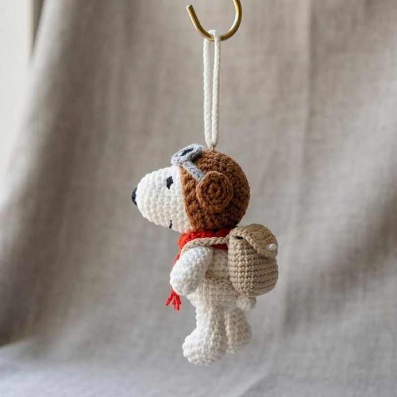 Cute Crochet Dog Car Charm, Pilot Amigurumi Rearview Mirror Decor