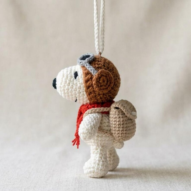 Cute Crochet Dog Car Charm, Pilot Amigurumi Rearview Mirror Decor