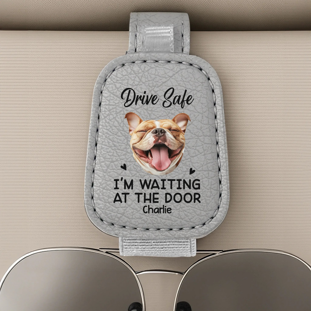 Custom Photo We're Waiting At The Door - Dog & Cat Personalized Custom Leather Car Visor - Father's Day, Gift For Pet Owners, Pet Lovers