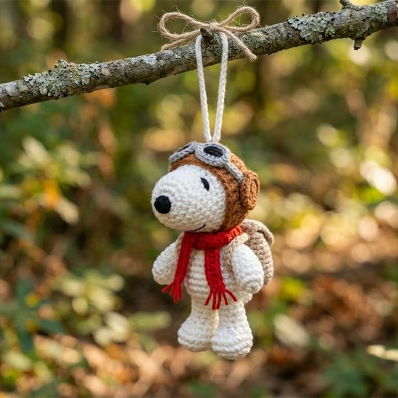 Cute Crochet Dog Car Charm, Pilot Amigurumi Rearview Mirror Decor