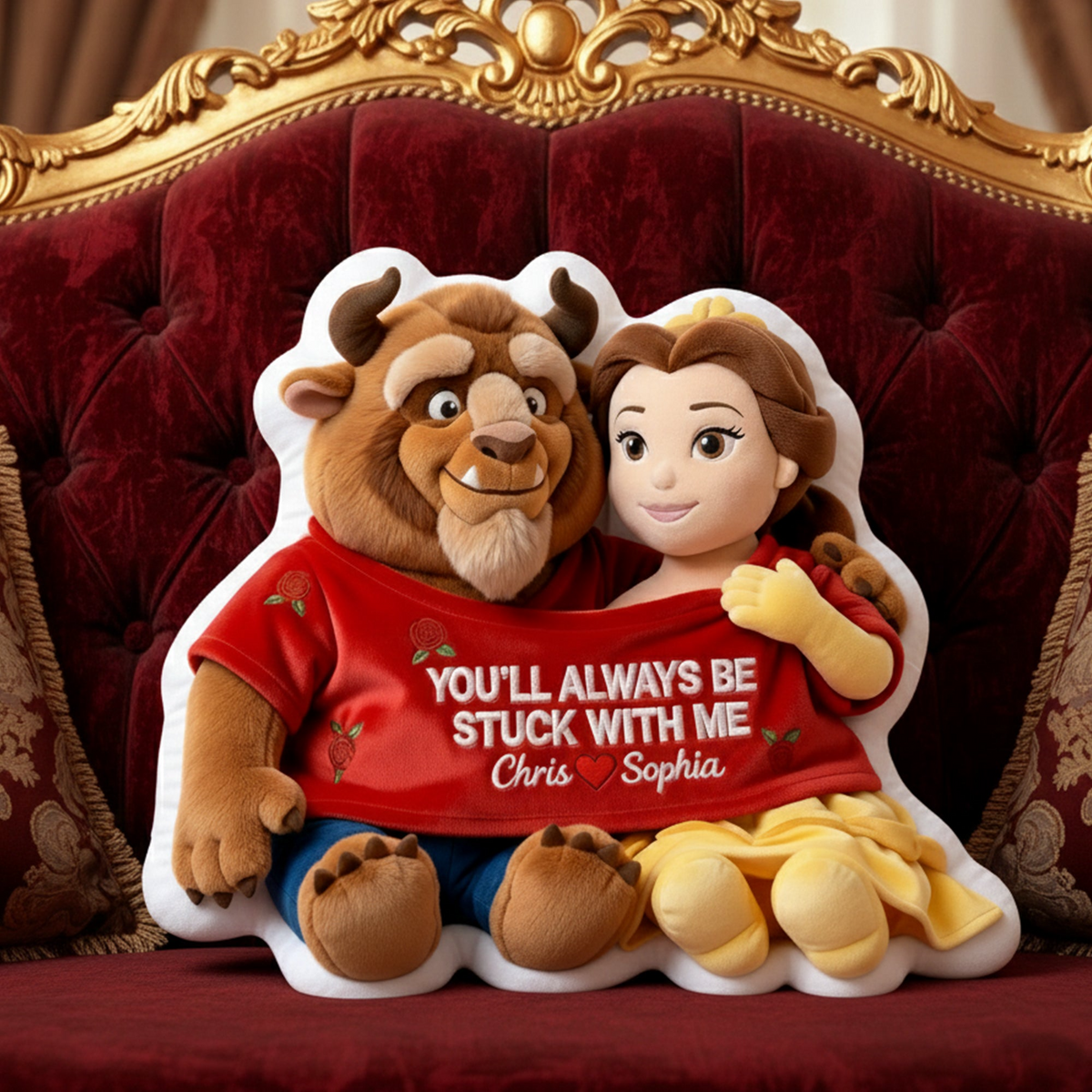 Fairy Tale Couple In Cute Shirt Shaped Pillow, Personalized Gifts For Couple