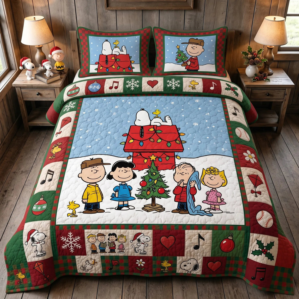 Cozy Puppy Christmas Quilt Bedding Set – Festive Winter Friends Bedroom Decor